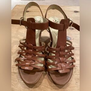 NWOTIsaac Mizrahi Live Leather Strappy Fisherman Wedge Sandals Brown 7.5